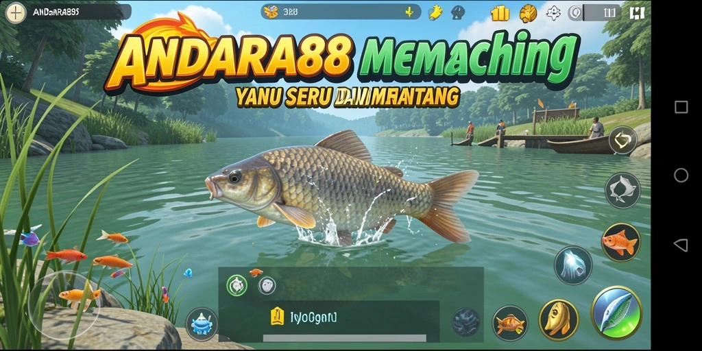 Screenshot utama ANDARA88 menampilkan gameplay seru saat memancing ikan.