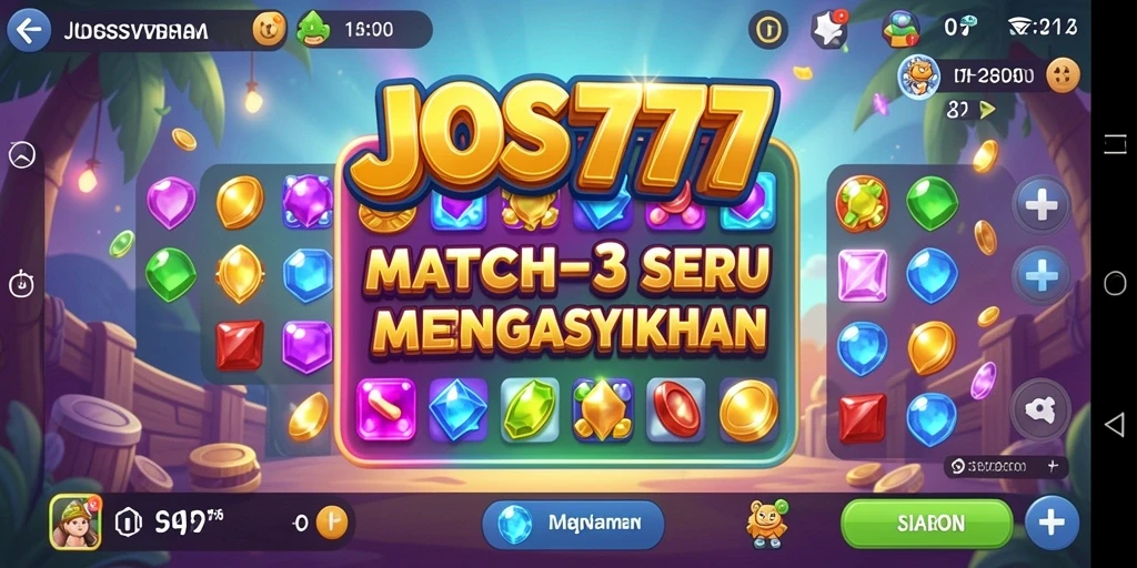 Tampilan warna-warni permainan Match-3 JOSS777.