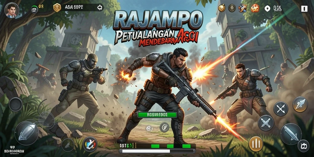 Screenshot gameplay RAJAMPO menampilkan aksi sengit dan karakter yang berani.