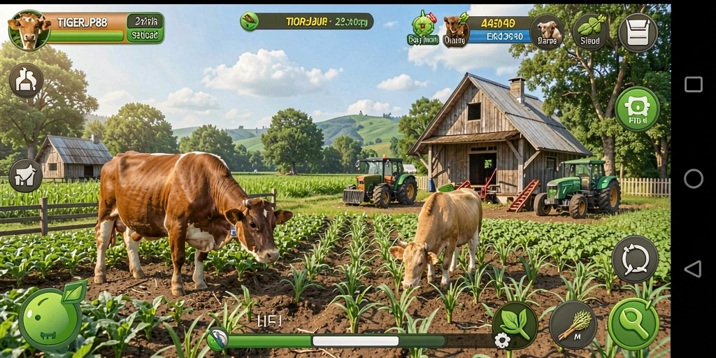 Screenshot utama TIGERJP88 menampilkan suasana pertanian yang asri.